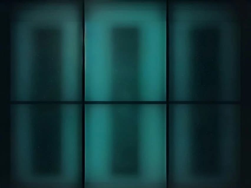 Three glass panels with particle streams moving at different speeds